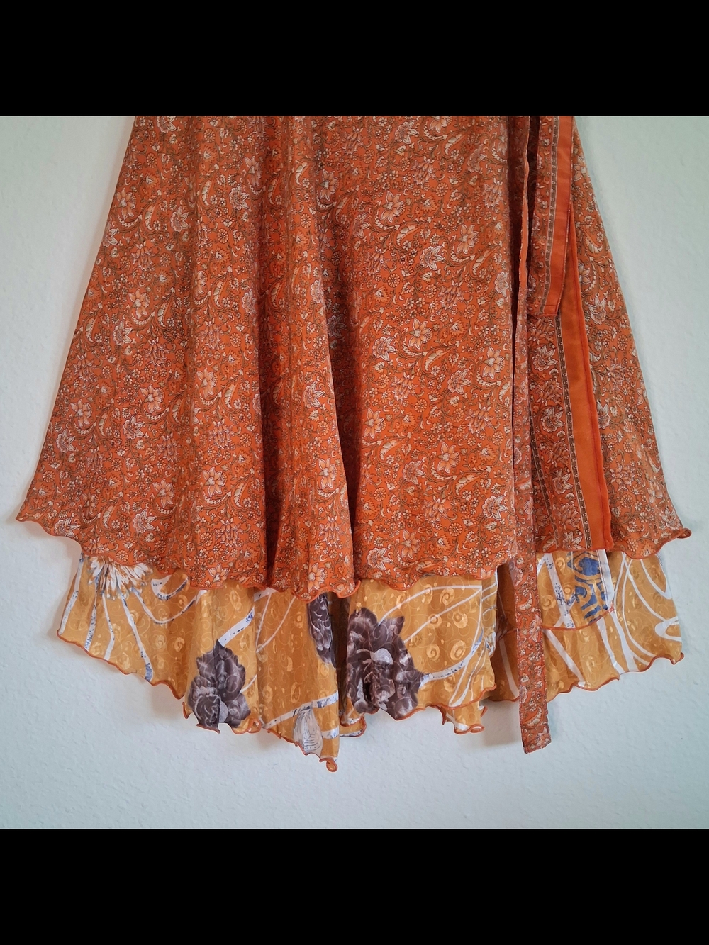 Vintage Women's Kariza Orange Paisley Layered Wrap Skirt - Picture 2 of 12